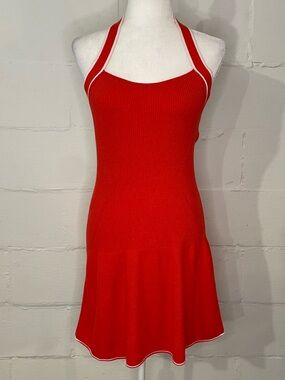 Anthropologie Red Halter Mini Dress with White Trim